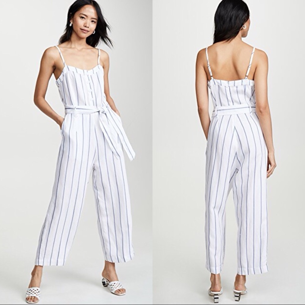 Rails Harper Linen Wide Leg Cropped Jumpsuit Sz M